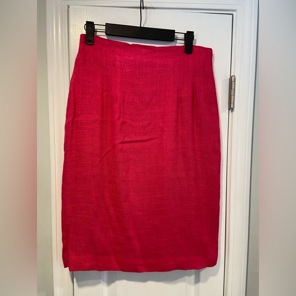 VTG Norton McNaughton Size 10 Pink Textured Flax Lined Stretch Pencil Skirt